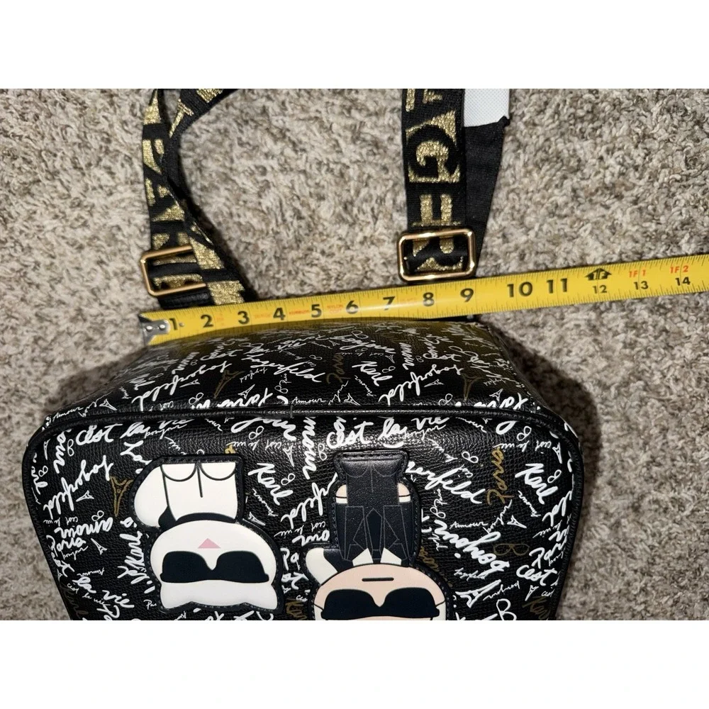 Karl Lagerfeld Paris Medium Backpack Black Gold AOP‎ Script L5GK48CJ NWT $198